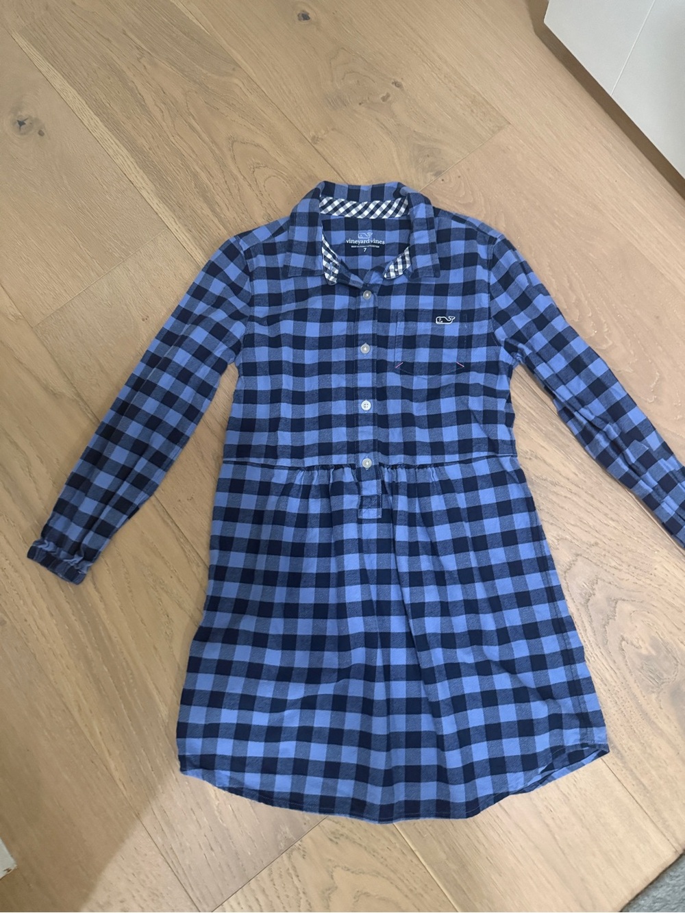 Vineyard Vines Navy and Light Blue Plaid Button-Up Girls Dress